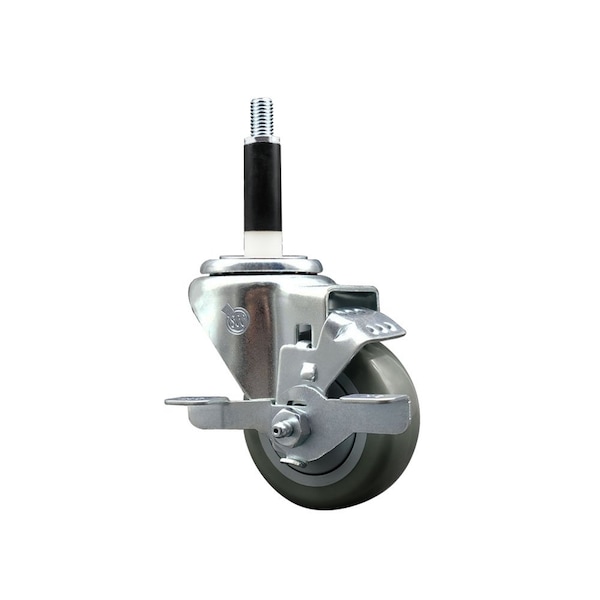 3'' Gray Poly Swivel 7/8'' Expanding Stem Caster with Brake